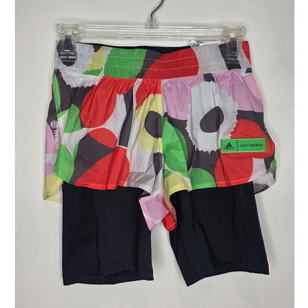 NWT Adidas Marimekko floral 2 layer running biker shorts - 2XS XXS
